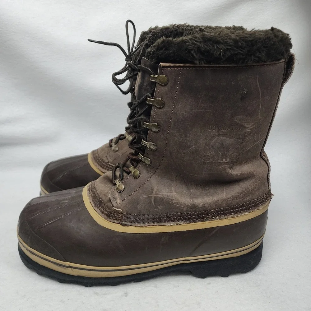 Vintage Sorel Kaufman Dominator Mens Size 11 Winter Snow Boots Brown Leather